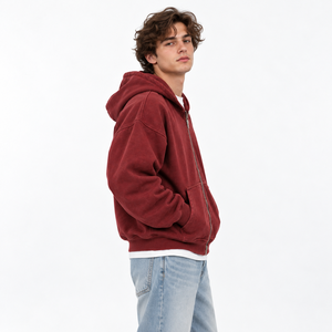 Sweat à capuche zippé pour homme en molleton bouclette avec poche kangourou, épaules tombantes, impression DTG, design personnalisé, OEM ODM, faible MOQ - Product Image 2