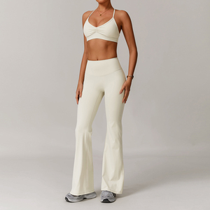 OEM Custom Wholesale Workout Yoga Set Women Ribbed Sports Bra High Waist <b>Flared</b> <b>Leggings</b> Activewear Gym Fitness Tracksuit - Product Image 1