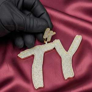 Colgante Personalizado con Letra TY de Moissanita, Estilo Hip Hop, para Fiestas, en Plata de Ley 925, Joyería Fina, Colgantes y Dijes - Product Image 3