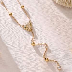 Collar Lariat Y con Colgante Largo de Cabeza de Animal Dorada, Joyería de Moda para Mujer, Venta al por Mayor - Product Image 5