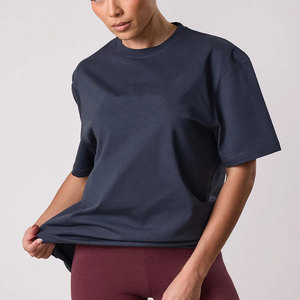 Nouveauté : T-shirts à manches courtes surdimensionnés pour femmes, de haute qualité, couleur unie, coupe ample, respirant, en jersey de coton décontracté - Product Image 5