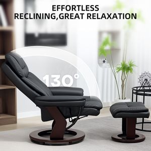 PU Leather Swivel Recliner Chair Ottoman Manual Electric Feature Sponge-Filled Chair <b>Footrest</b> for Living Room Bedroom-Black - Product Image 6