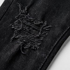 Jean en denim noir déchiré coupe slim pour homme, taille haute, en coton, délavé, décontracté, pour l'automne - Product Image 4