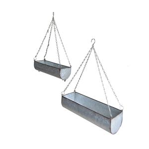 Juego de dos macetas de pared semicirculares de acero galvanizado estilo primitivo, acabado en pintura blanca, para colgar en interiores y exteriores. - Product Image 6