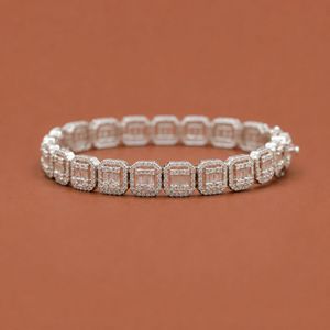 Bracelet en argent moissanite serti de diamants, avec maillons carrés taille baguette et sertissage pavé, bijoux de luxe hip-hop pour hommes - Product Image 1