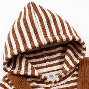 <b>Baby</b> Unisex Corduroy Romper Set Brown Striped Hooded Jumpsuit Cute Embroidery Applique Long Sleeve Infant Winter <b>Clothing</b> - Product Image 2