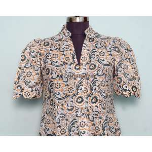 Elegante Vestido Midi Moderno para Oficina o Fiesta, Corte en A, Cuello en V, Manga Corta, Estampado Floral, Tejido de Algodón, Hecho a Mano, Transpirable, Casual - Product Image 2