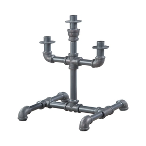 Industrial Iron Pipe Candle Holder Retro Steampunk 3-Arm <b>Candelabra</b> Matte <b>Black</b> Metallic Taper Candle Stand for Loft Restaurant - Product Image 1