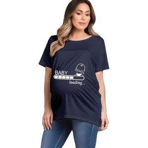 Camiseta de maternidad verde lima para mujer con estampado de dibujos animados de bebé, corte holgado, cuello redondo, informal, manga corta, top de jersey - Product Image 2