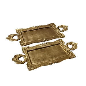 Juego de bandejas de lujo de metal dorado con diseño de hoja de palma y asas, bandejas decorativas para servir comida y almacenamiento para comedor y bar. - Product Image 6