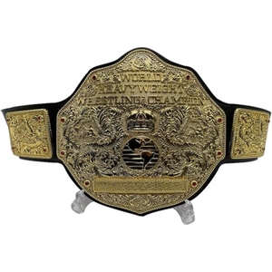 Ceinture de champion personnalisée OEM de qualité supérieure pour la lutte, la boxe, le MMA, avec sangle en cuir, plaques métalliques dorées et logo. - Product Image 1