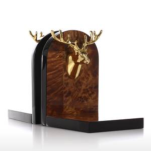 Book Decorated with Golden Deer Head Art Wooden Bookend Elegant Study Room Office <b>Desk</b> <b>Ornament</b> - Product Image 2