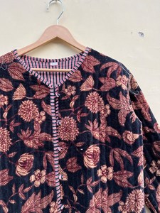 Veste kimono en velours de coton 100% faite à la main |   Automne/Hiver Respirant Écologique Séchage Rapide Anti-Plis Col Rond Matelassé - Product Image 5