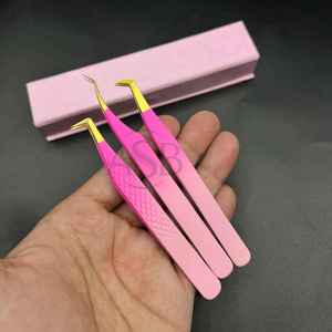 Pince à cils rose ombré avec poignée diamantée – Pince à extension de cils en acier inoxydable à pointe précise avec logo personnalisé - Product Image 1