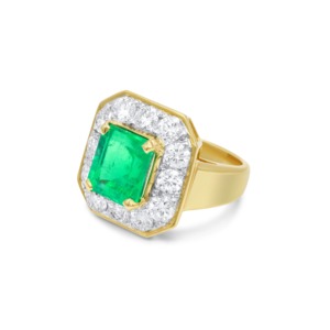 3.70 CT <b>Emerald</b> Halo Moissanite Party <b>Ring</b> 925 <b>Silver</b> Rhodium Plated Luxury Elegant Engagement <b>Ring</b> - Product Image 1