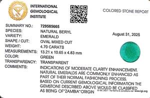 มรกตสีเขียวรูปไข่ 4.70 กะรัต จากแซมเบีย ตามแผนภูมิพลอยราตติ 4.25 - Product Image 6