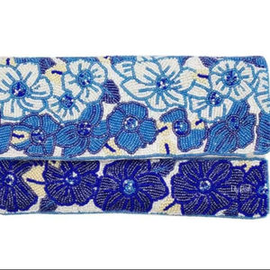 Bolso de Mano de Lujo Hecho a Mano con Cuentas Florales Azules, Bolso de Noche de Diseñador, Accesorio de Moda para Fiestas - Product Image 1