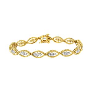 Bracciale a maglie in argento sterling .925 placcato oro giallo 10K con diamante taglio rotondo da 1 carato totali, colore J-K, purezza I1-I2, lunghezza 7,25 pollici - Product Image 1
