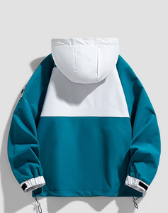 Men's Hooded Puffer Jacket Color Blocking Design Waterproof Regular Fit Winter Sporty Style With Patch Logo Left Sleeve - Product Image 2