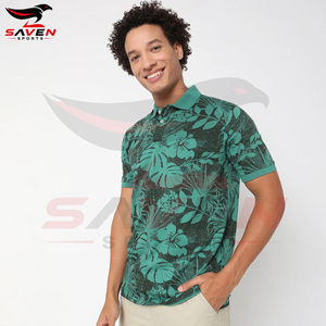 Wholesale Custom Tropical Printed <b>Men</b> <b>Polo</b> <b>Shirt</b> <b>Green</b> Floral Leaf Short Sleeve Breathable Cotton Casual Golf <b>Polo</b> <b>Shirts</b> - Product Image 3