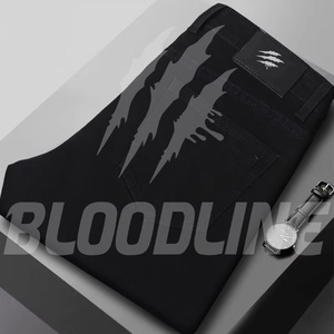 กางเกงยีนส์ทรงตรงสีพื้นสำหรับผู้ชาย ยี่ห้อ BLOODLINE เอวกลาง ทรงปกติ สวมใส่สบาย ผ้าเดนิมคอตตอน ระบายอากาศได้ดี เหมาะสำหรับฤดูร้อน ซักเอนไซม์ ขาดๆ แบบมีสไตล์ - Product Image 6