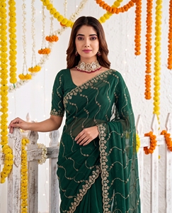 AARA Fashion Saree en soie vert élégant avec broderie dorée, protection solaire toutes saisons, pour mariage, femme, longueur ras du sol, coupe classique - Product Image 6