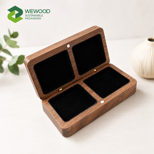 Luxury Custom Walnut Wood Double <b>Ring</b> <b>Box</b> with Soft Velvet Interior for Wedding, Engagement and Jewelry Packaging - Product Image 2