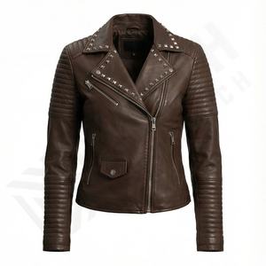 Chaqueta de piel de oveja de cuero auténtico para mujer, chaqueta negra para exteriores para mujer con forro de viscosa acolchado e interior para mujer - Product Image 2