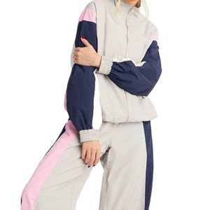 Low MOQ Women Nylon Ser Color Block Athletic <b>Jacket</b> And Pant Set Lightweight Fashionable Zip Up Widebreaker Women's Hoodies - Product Image 2