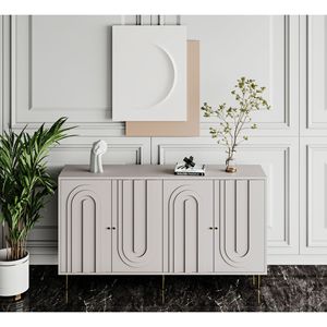 Modern Gray Lacquered 4-Door Wooden Cabinet Sideboard <b>Buffet</b> <b>Server</b> for Living Room Entryway Hallway Storage - Product Image 6