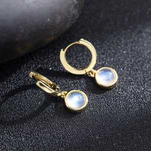 Boucles d'oreilles pendantes en pierre de lune naturelle, argent sterling 925, plaqué or 14 carats, bijoux en pierres précieuses pour femmes - Product Image 1