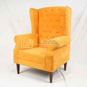 Fauteuil d'appoint en velours tufté fait main de haute qualité avec dossier, pour salon ou chambre, pieds en bois massif 100% naturel - Product Image 3