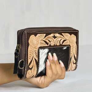 Cartera de Cuero Genuino 100% con Estilo Occidental para Mujer, Diseño Único con Cierre de Cremallera y Ranuras para Tarjetas, ¡Gran Venta! - Product Image 4