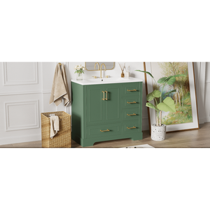 Mobile da Bagno Tradizionale da 36 Pollici con Lavabo in Resina, Set Combinato con Due Ante e Quattro Cassetti - Product Image 5