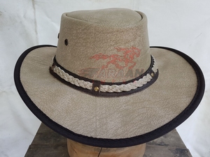 Chapeau de cowboy en cuir beige personnalisé, style western, à large bord, avec bande tressée, pour l'équitation en extérieur, vente en gros - Product Image 5
