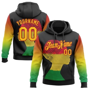 Sudadera con Capucha Deportiva Negra con Diseño 3D en Negro, Amarillo y Rojo, Personalizada y Cosida, Diseño Nuevo de la Industria, Venta al Por Mayor Directa, para el Mes de la Historia Negra - Product Image 1