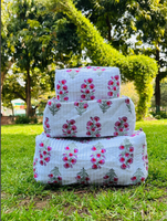 Trousse de Toilette Matelassée en Coton Imprimé au Bloc, Grande Taille, Idéale comme Cadeau, Faite à la Main, pour Voyage