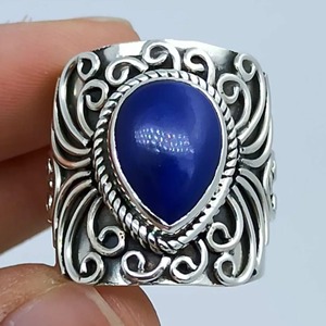 <b>Lapis</b> <b>Lazuli</b> <b>Ring</b> 925 Sterling Silver Handmade Boho Statement Promise Jewelry for Women Natural Pear Shape Gemstone Jewelry - Product Image 4