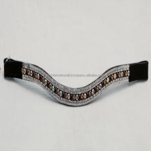 Bandeau de tête pour cheval en cuir anglais noir incurvé personnalisé avec des cristaux colorés fantaisistes, bandeau de tête Mega Bling en taille cob - Product Image 6