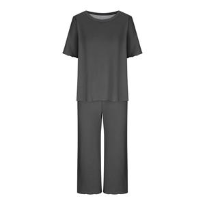 Conjunto de Pijamas de Punto para Mujer, Manga Corta, Cuello Redondo, Color Sólido, Largo hasta la Rodilla, Cintura Elástica, Ropa de Dormir Informal, Ecológica y Transpirable - Product Image 5