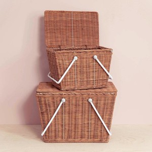 <b>Wicker</b> picnic <b>basket</b> with lid mini sized rattan hamper <b>baskets</b> <b>storage</b> essentials for picnics - Product Image 1