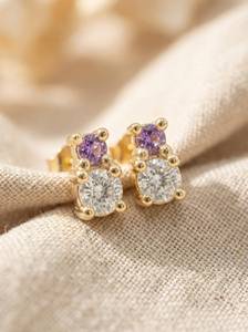 Pendientes de Amatista en Plata de Ley 925 con Baño de Oro de 14K, Dos Piedras, Regalo de Piedra de Nacimiento de Febrero para Mujer - Product Image 4