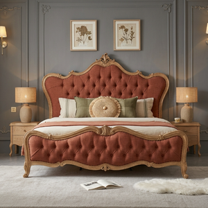 Cama Tapizada de Lujo con Diseño Tufted, Estructura de Madera Sólida en Terciopelo Azul, Muebles de Dormitorio de Diseño, Regalo Personalizado OEM - Product Image 4