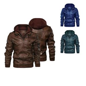 Chaqueta de moto de cuero marrón ajustada para hombre, impermeable, transpirable, de secado rápido, gruesa, ropa de calle de invierno con mangas farol - Product Image 1