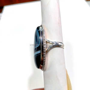 Anillo de declaración de ágata con bandas de Plata de Ley 925, anillo de forma ovalada para mujer para fiesta, banda de plata y piedra de ágata - Product Image 4