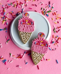 Lightweight & Comfortable Ice Cream Bead <b>Earrings</b> <b>Cute</b> Dessert Statement Drop <b>Earrings</b> for Women and Girls Fashion Accessory Use - Product Image 1