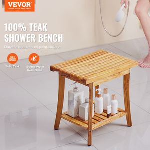 Banc de douche en teck 20 x 14,3 x 17,9, tabouret de douche en bois imperméable avec étagère de rangement, patins antidérapants, capacité maximale de 400 lb, mobilier de salle de bain - Product Image 2