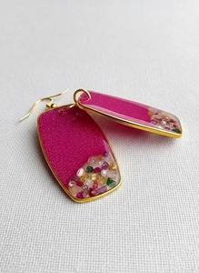 Handmade Pink <b>Resin</b> Earrings With Colorful Gemstones Irregular Shape Gold Frame Dangle Jewelry For Women <b>Resin</b> <b>Crafts</b> - Product Image 3