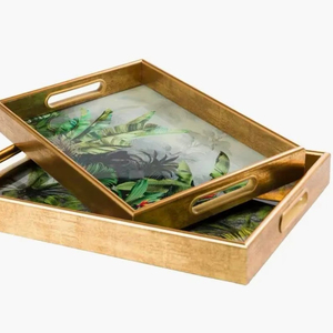 Custom Design Printed Tray For Kitchen Serving Printed Wood Tray With Natural Finish And Grip Handmade Collection - Product Image 1