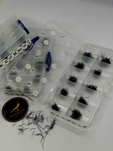 Kit de Prueba Profesional de Pestañas Mixtas 3D 5D 8D 10D 12D, Fans Premade de Cachemira Negro Mate, Caja de Muestras para Extensiones de Pestañas - Product Image 1